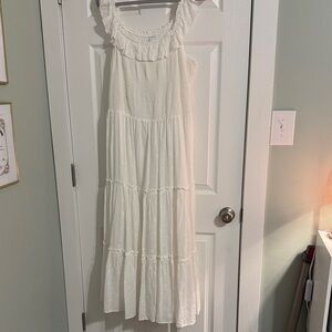 Old Navy White Maxi Dress with Ruffle Neckline
